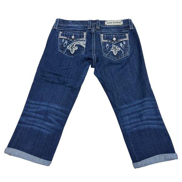 Rock Revival Rubella Easy Capri Blue Jean Women's Embellished Pocket, Size 31 - Picture 2 of 13
